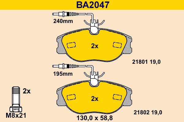 Barum BA2047 - Kit pastiglie freno, Freno a disco autozon.pro