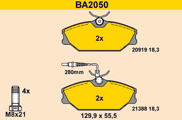 Barum BA2050 - Kit pastiglie freno, Freno a disco autozon.pro