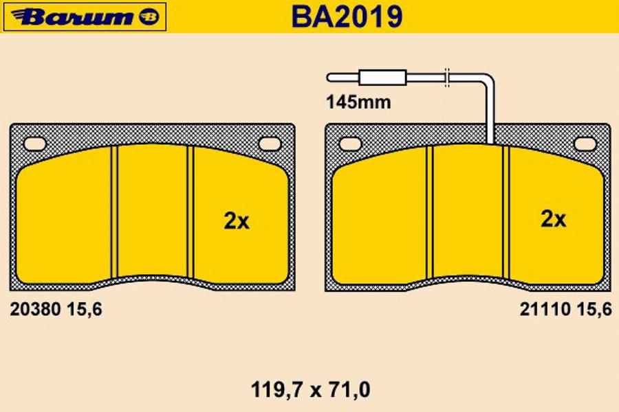 Barum BA2019 - Kit pastiglie freno, Freno a disco autozon.pro