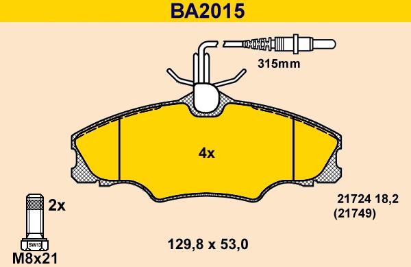 Barum BA2015 - Kit pastiglie freno, Freno a disco autozon.pro