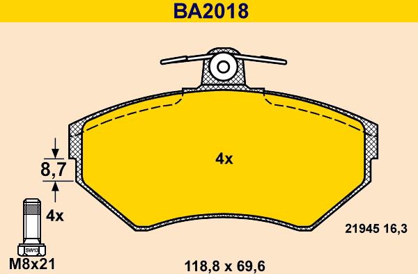 Barum BA2018 - Kit pastiglie freno, Freno a disco autozon.pro