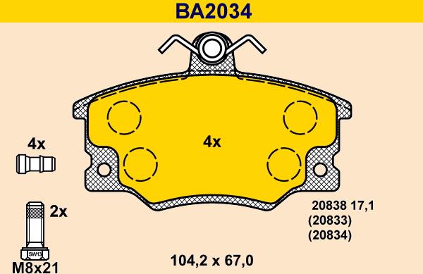 Barum BA2034 - Kit pastiglie freno, Freno a disco autozon.pro