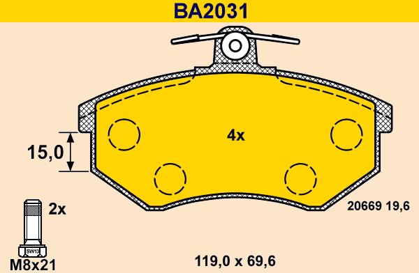 Barum BA2031 - Kit pastiglie freno, Freno a disco autozon.pro