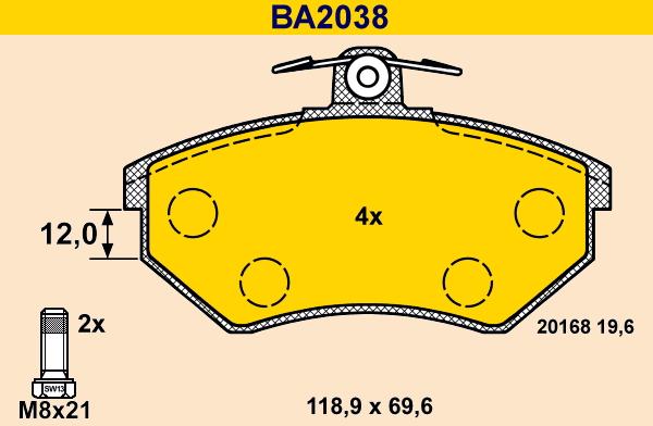 Barum BA2038 - Kit pastiglie freno, Freno a disco autozon.pro