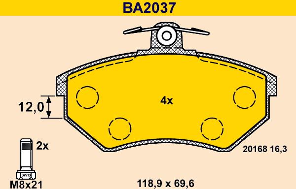 Barum BA2037 - Kit pastiglie freno, Freno a disco autozon.pro