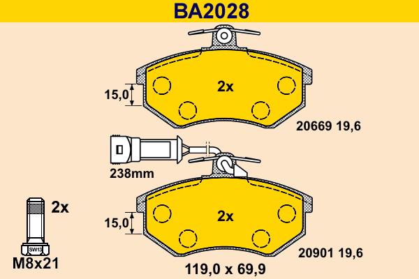 Barum BA2028 - Kit pastiglie freno, Freno a disco autozon.pro