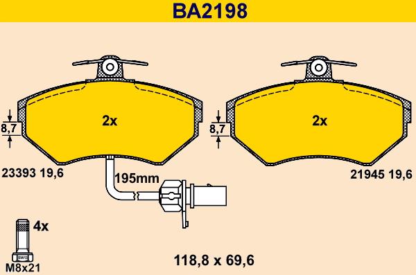 Barum BA2198 - Kit pastiglie freno, Freno a disco autozon.pro