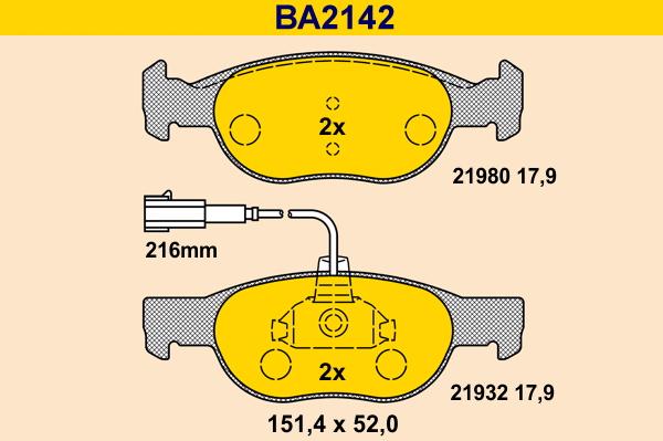 Barum BA2142 - Kit pastiglie freno, Freno a disco autozon.pro