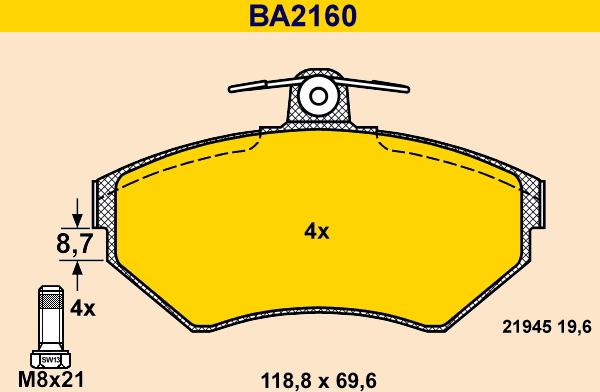 Barum BA2160 - Kit pastiglie freno, Freno a disco autozon.pro