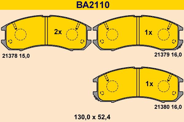 Barum BA2110 - Kit pastiglie freno, Freno a disco autozon.pro