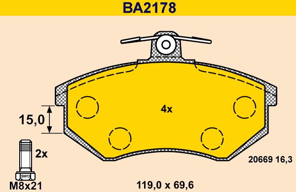 Barum BA2178 - Kit pastiglie freno, Freno a disco autozon.pro