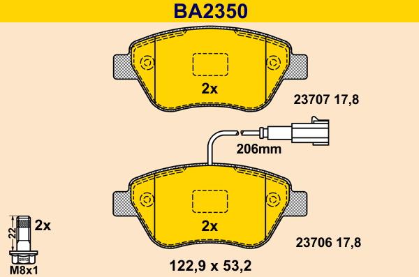 Barum BA2350 - Kit pastiglie freno, Freno a disco autozon.pro