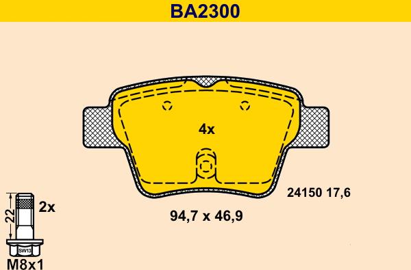 Barum BA2300 - Kit pastiglie freno, Freno a disco autozon.pro