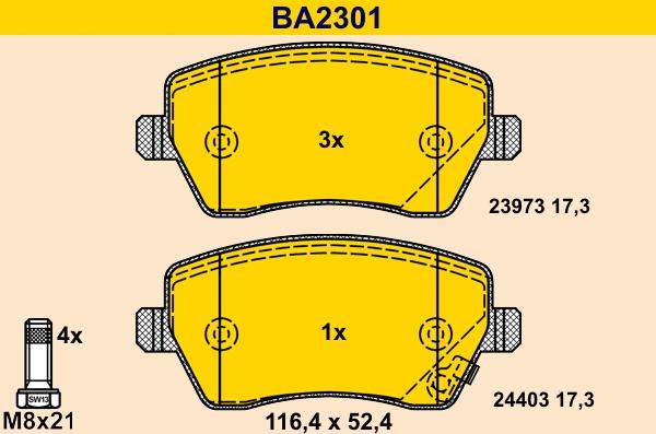 Barum BA2301 - Kit pastiglie freno, Freno a disco autozon.pro