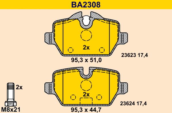 Barum BA2308 - Kit pastiglie freno, Freno a disco autozon.pro