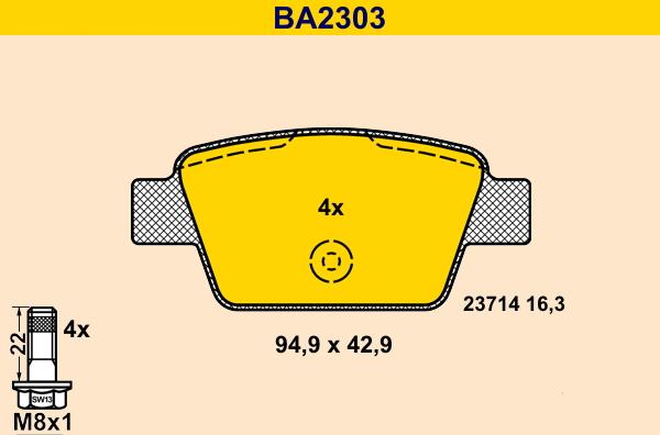 Barum BA2303 - Kit pastiglie freno, Freno a disco autozon.pro