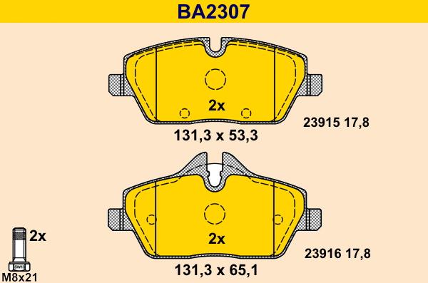 Barum BA2307 - Kit pastiglie freno, Freno a disco autozon.pro