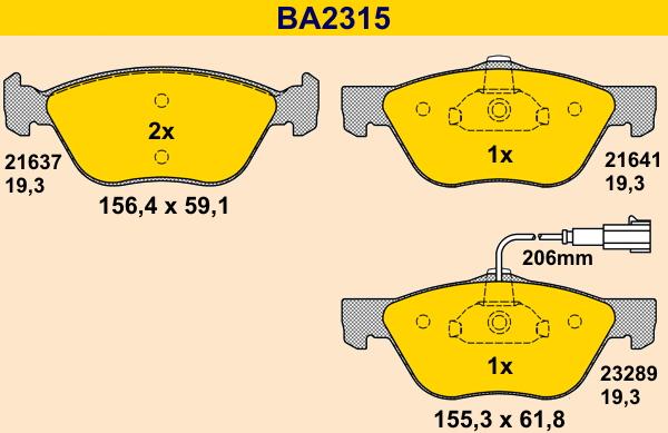 Barum BA2315 - Kit pastiglie freno, Freno a disco autozon.pro