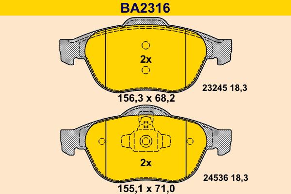 Barum BA2316 - Kit pastiglie freno, Freno a disco autozon.pro