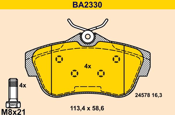 Barum BA2330 - Kit pastiglie freno, Freno a disco autozon.pro