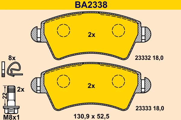 Barum BA2338 - Kit pastiglie freno, Freno a disco autozon.pro