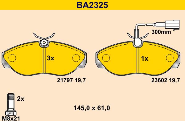 Barum BA2325 - Kit pastiglie freno, Freno a disco autozon.pro