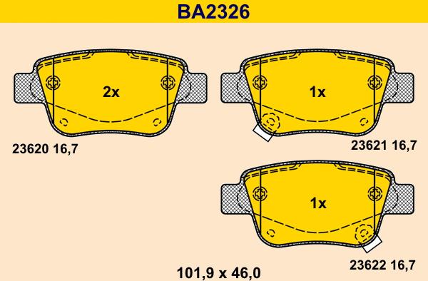 Barum BA2326 - Kit pastiglie freno, Freno a disco autozon.pro