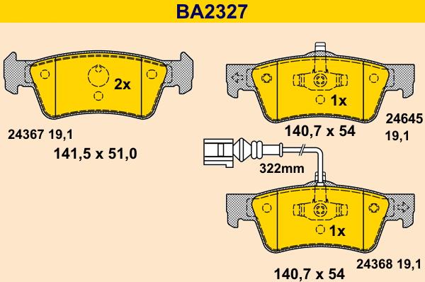 Barum BA2327 - Kit pastiglie freno, Freno a disco autozon.pro