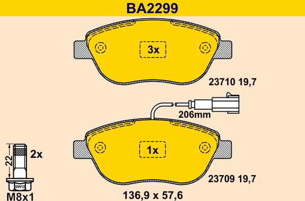 Barum BA2299 - Kit pastiglie freno, Freno a disco autozon.pro