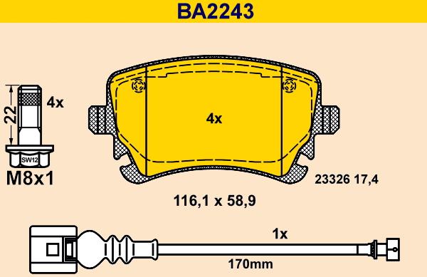 Barum BA2243 - Kit pastiglie freno, Freno a disco autozon.pro