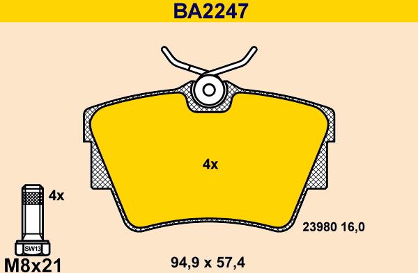 Barum BA2247 - Kit pastiglie freno, Freno a disco autozon.pro