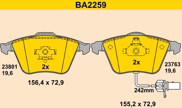 Barum BA2259 - Kit pastiglie freno, Freno a disco autozon.pro