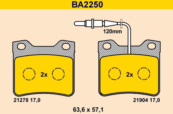 Barum BA2250 - Kit pastiglie freno, Freno a disco autozon.pro