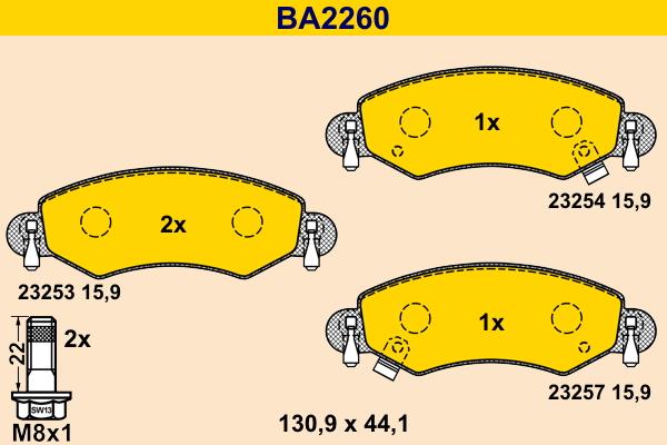 Barum BA2260 - Kit pastiglie freno, Freno a disco autozon.pro