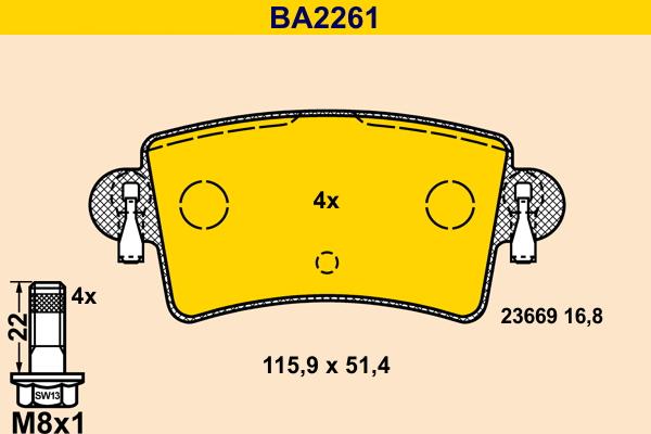 Barum BA2261 - Kit pastiglie freno, Freno a disco autozon.pro