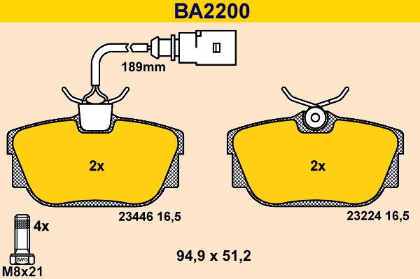 Barum BA2200 - Kit pastiglie freno, Freno a disco autozon.pro