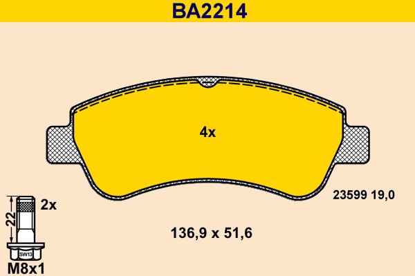 Barum BA2214 - Kit pastiglie freno, Freno a disco autozon.pro