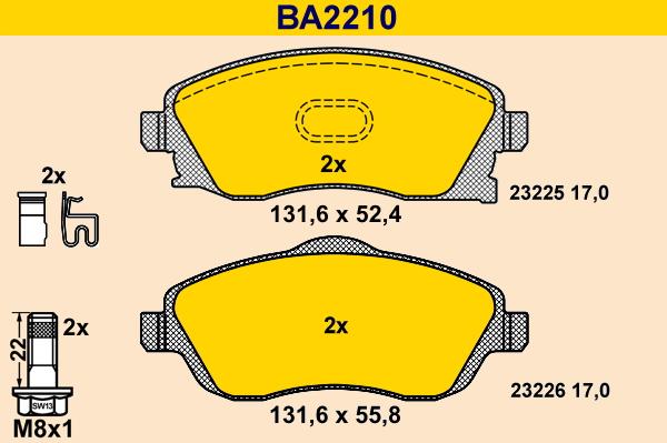 Barum BA2210 - Kit pastiglie freno, Freno a disco autozon.pro