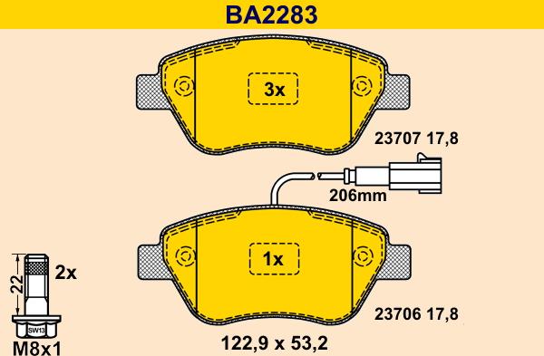 Barum BA2283 - Kit pastiglie freno, Freno a disco autozon.pro