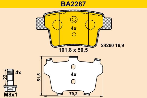 Barum BA2287 - Kit pastiglie freno, Freno a disco autozon.pro