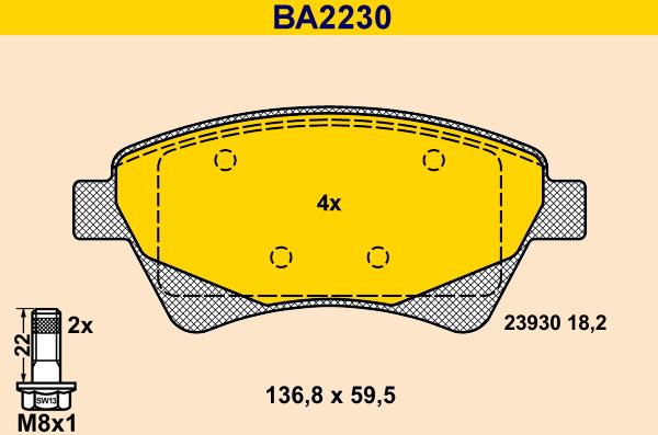 Barum BA2230 - Kit pastiglie freno, Freno a disco autozon.pro