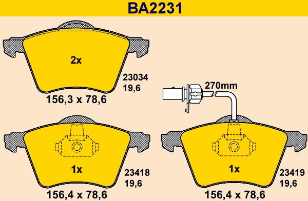 Barum BA2231 - Kit pastiglie freno, Freno a disco autozon.pro