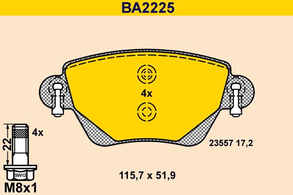 Barum BA2225 - Kit pastiglie freno, Freno a disco autozon.pro