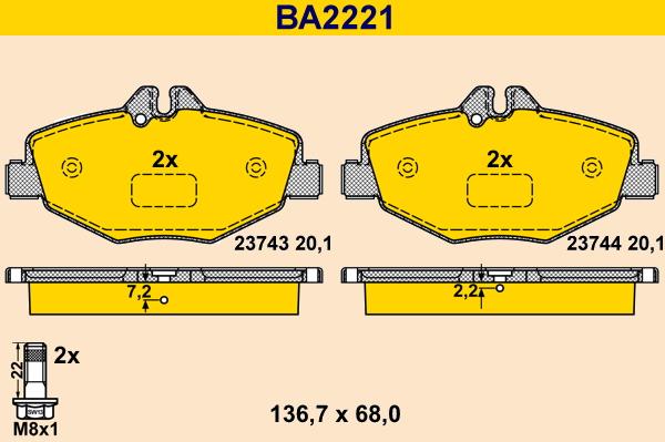 Barum BA2221 - Kit pastiglie freno, Freno a disco autozon.pro