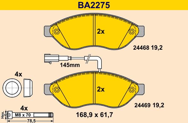 Barum BA2275 - Kit pastiglie freno, Freno a disco autozon.pro