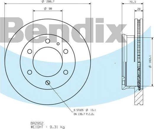 BENDIX BR2952 - Discofreno autozon.pro