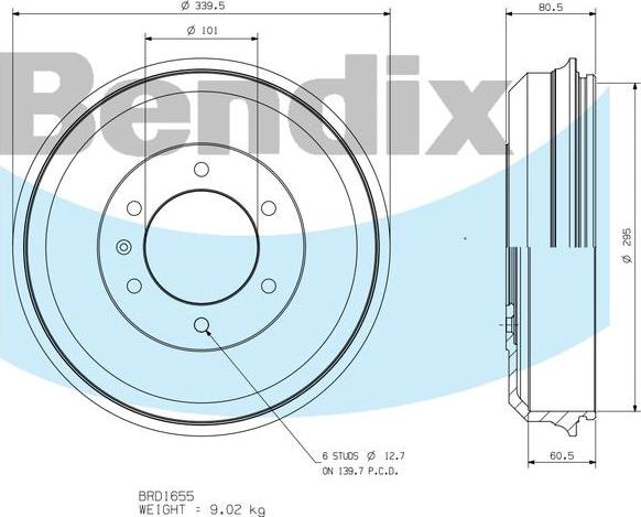 BENDIX BRD1850 - Tamburo freno autozon.pro