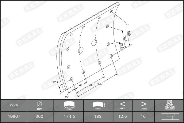 Beral 1970816250016495 - Kit materiale d'attrito, Freno a tamburo autozon.pro