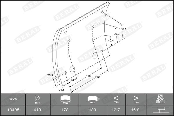 Beral KBL19495.0-1660 - Kit materiale d'attrito, Freno a tamburo autozon.pro