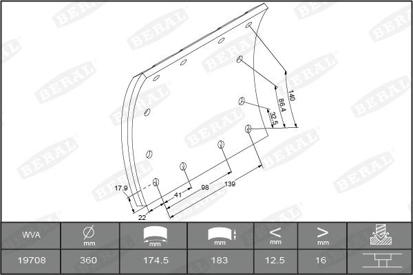 Beral KBL1970801649 - Kit materiale d'attrito, Freno a tamburo autozon.pro